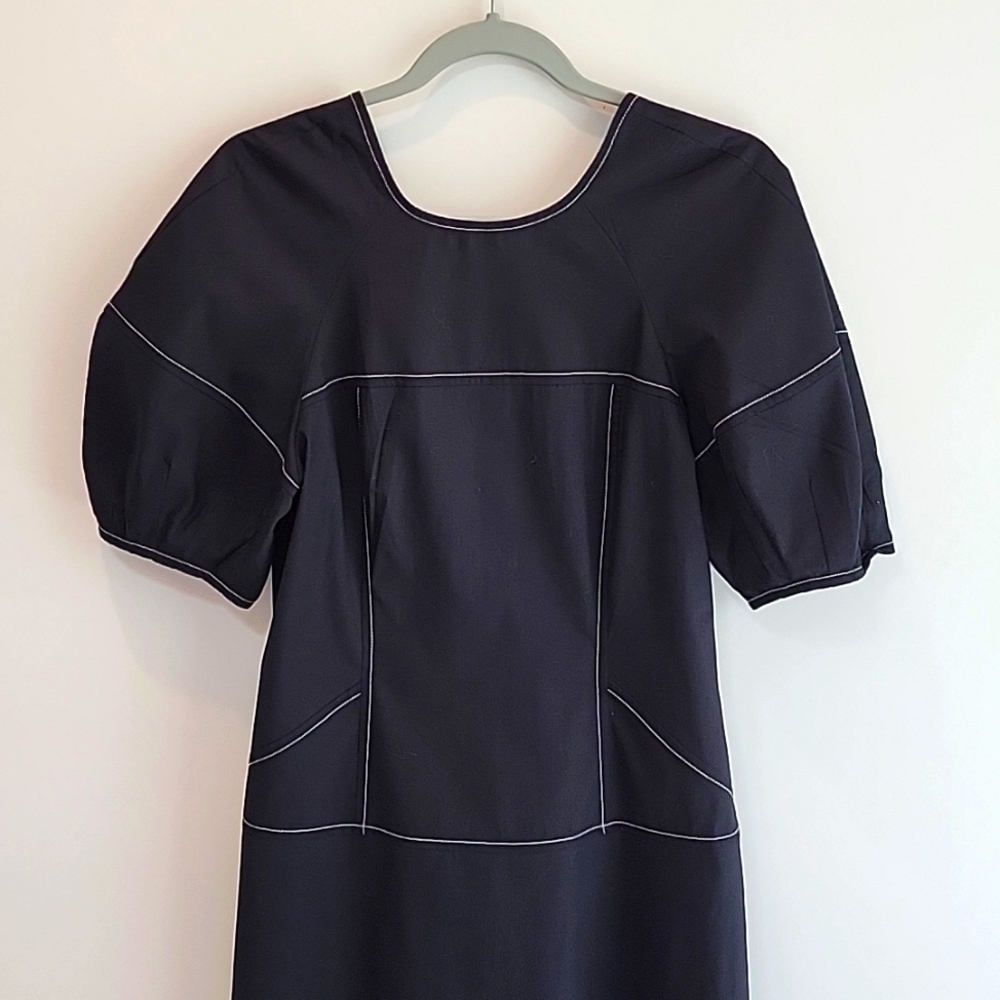 Madewell Black Puff-Sleeve Midi Dress with Contrast Stitching - Picture 7 of 9